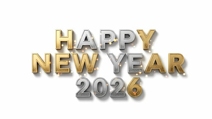 3D Gold and Silver 2026 New Year, PNG with Alpha Channel