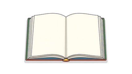 Simple Outlined Open Book Illustration With Blank Pages, Flat Design Style