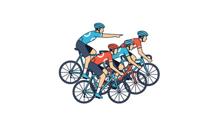 Obraz premium Illustration of a team of three road cyclists in a race with the leader pointing ahead.