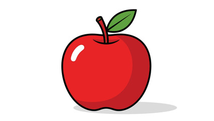 Vibrant red apple with green leaf