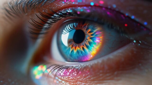 Macro shot of a soft contact lens touching the eye surface with cinematic catchlights and realistic moisture, 4K.