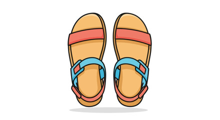 Fototapeta premium A pair of colorful cartoon-style outdoor sandals with red and blue straps.