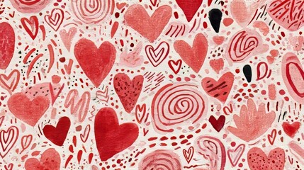 Fototapeta premium Elegant abstract Valentine's Day background with heart motifs, flowing shapes, and warm red, pink, and gold colors. Symbolizes love and celebration for cards, social media, and promotions.