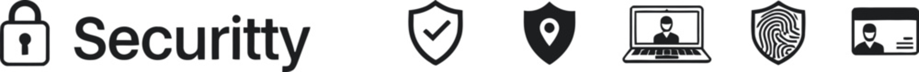 Cybersecurity icons set with padlock shield user profile laptop and secure access symbols for digital protection