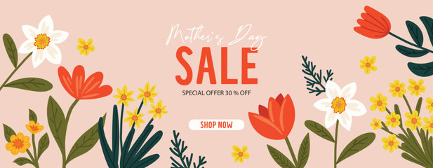 Mother's day greeting cards, banner, invitation, posters with beautiful flowers, abstract floral banner