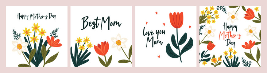 Mother's day greeting cards, banner, invitation, posters with beautiful flowers, abstract floral banner