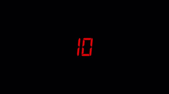 Countdown timer animation from 15 to 0 with alpha channel, 15 second countdown video on transparent background in 4k.