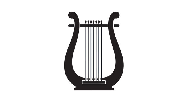Silhouette of a Classical Lyre Musical Instrument on White Background.