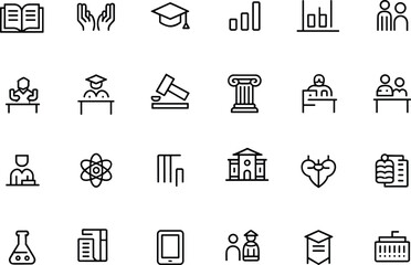 Minimal education and academic line icon set for e learning, school management, university websites, mobile apps, and digital platforms