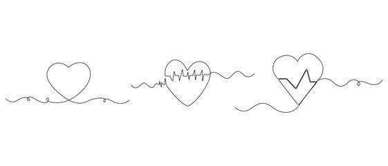 Continuous one line heart with heartbeat symbol for health concept
