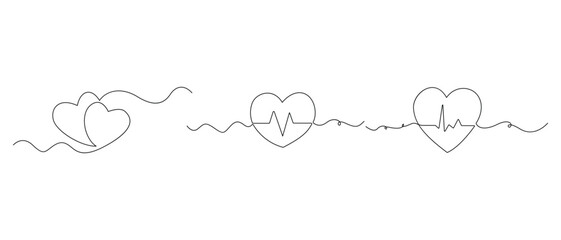 Continuous one line heart with heartbeat symbol for health concept
