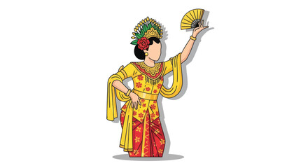 Indonesian Dancer in Traditional Costume Holding Fan.