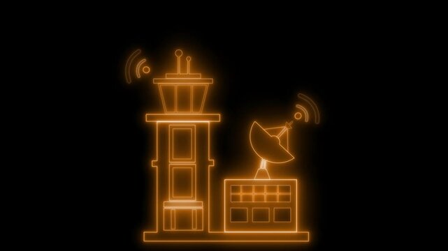 Neon Airport Control Tower and Radar Dish Animation