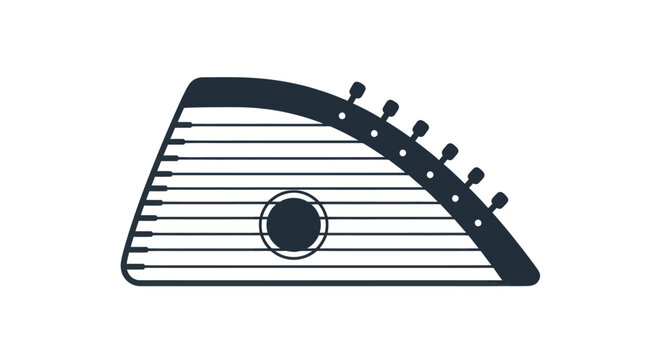Stylized Dark Stringed Musical Instrument Icon.