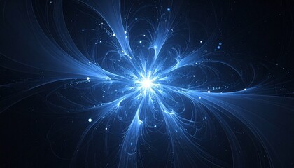 Vibrant Blue Fractal Energy Burst Radiating with Sparkling Particles and Ethereal Light Waves, Creating a Dynamic Abstract Illusion in Dark Space