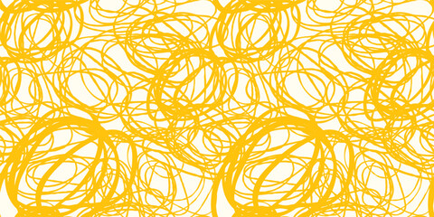 Yellow tangled abstract spaghetti noodles vector seamless pattern, Messy swirly long lines pasta background for packaging design