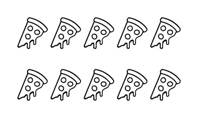 Food linear icon set. featuring pizza, burger, hotdog, taco, sandwich, and fries symbols