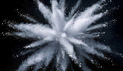 Abstract white powder explosion on black background