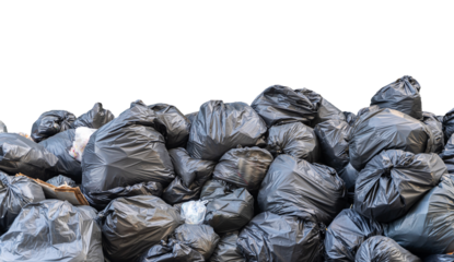 Mountains of Waste: An ominous sight of discarded black trash bags, packed densely together, forming a concerning depiction of environmental waste.