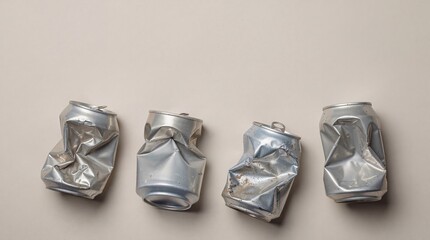 Top view of crushed silver aluminum cans