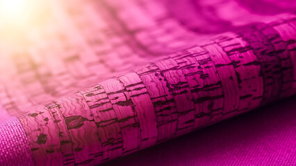 Vibrant pink yoga mat with cork texture