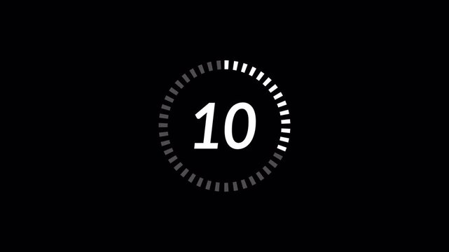 Countdown timer animation from 15 to 0 with alpha channel, 15 second countdown video on transparent background in 4k.