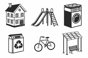 Household and environmental icons isolated on white background, Vector