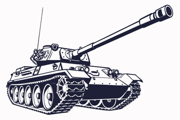 Illustrated military tank isolated on white background, Vector
