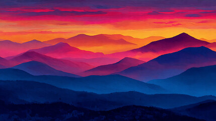 Vibrant Mountain Range at Sunset with Painted Sky mountains