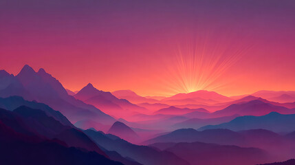 Vibrant Mountain Range Sunrise With Sun Rays mountains