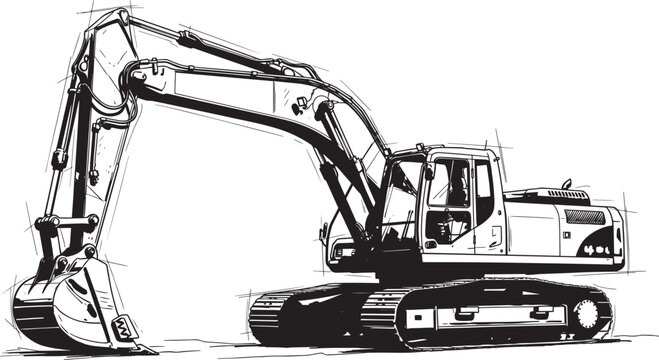 large excavator machine with long arm and bucket