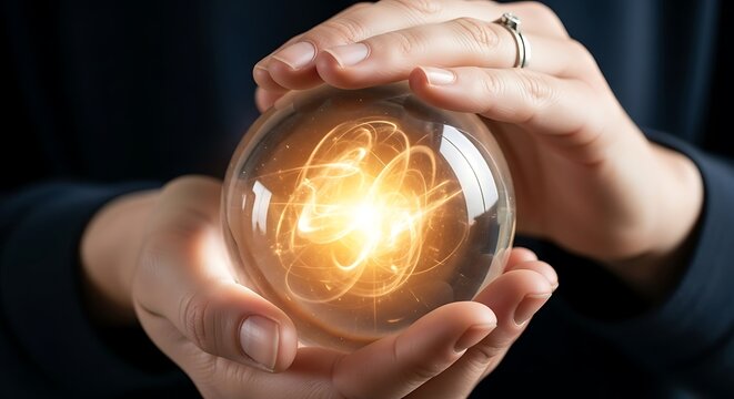 Person holding glowing orb symbolizing possibilities and future insight