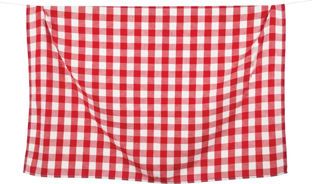A vintage red and white gingham checkered tablecloth with a seamless cotton textile pattern creates a classic picnic blanket texture and plaid fabric design for a rustic table backdrop