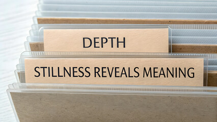 Layers of transparent sheets displaying the words Depth and Stillness