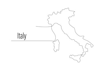 Italy map one continuous line drawing. Country single line contour map, shape of country. Map silhouette of European country, state in EU. Drawing editable stroke. Vector minimalist illustration