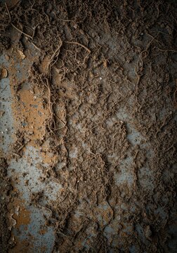Heavy, pervasive coating of dry, fine particulate matter clinging to a weathered background, indicating neglect or arid conditions, erosion, fine, surface
