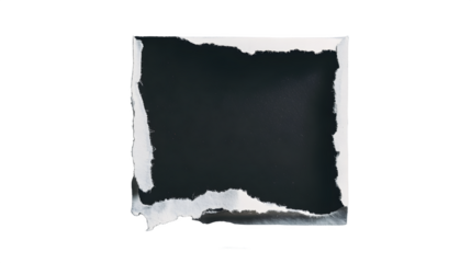 Torn polaroid frame with white border and jagged ripped edges on black background for creative design with jagged edges and graphic resource