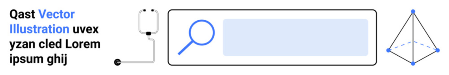 Fototapeta premium Search interface, data search, user experience, navigation, technology tools, digital visualization. A search bar with a magnifying glass icon alongside geometric shapes. Search interface and data