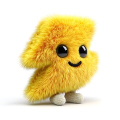 Cute yellow plush toy with big eyes isolated on white background