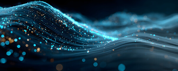 Futuristic ai driven financial management fintech platform concept. Futuristic blue abstract digital wave glowing in dark background.