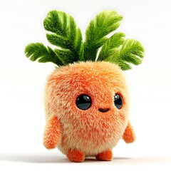 Adorable orange stuffed toy with green leaves isolated on white background