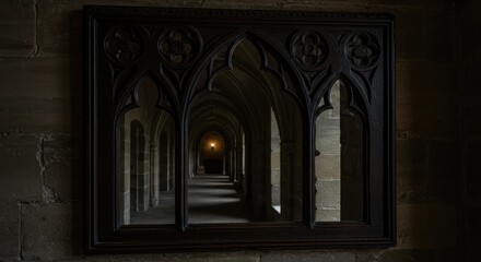 Obraz premium Mysterious Infinite Corridor Reflection in an Ornate Gothic Mirror.