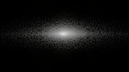 a dazzling display of tiny bright white particles forming a concentrated oval shape against a solid black background creating a striking contrast