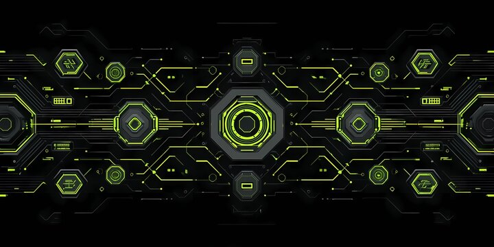 Futuristic digital interface with green and black circuitry patterns appearing high-tech and sleek.
