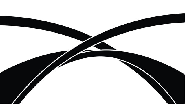 Abstract black curves creating a dynamic crossover on a clean white background