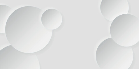 Minimal abstract white background with layered paper cut circles and soft shadows. Clean modern composition suitable for web design, banners, presentations, branding, posters, corporate layouts, and c