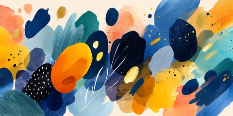 Colorful abstract illustration with various shapes and textures in bright hues.