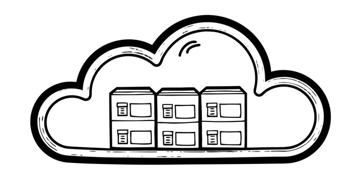 Cloud Native Application Icon with Cloud and Container Boxes &ndash; Clean Tech Outline Vector