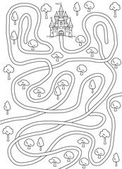 Fototapeta premium Castle maze graphic black white sketch vertical illustration vector 
