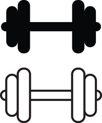 Set of dumbbell gym icons, collection of fitness weight training symbols, group of flat line vector illustrations, add barbell, workout, exercise, strength equipment, black icon